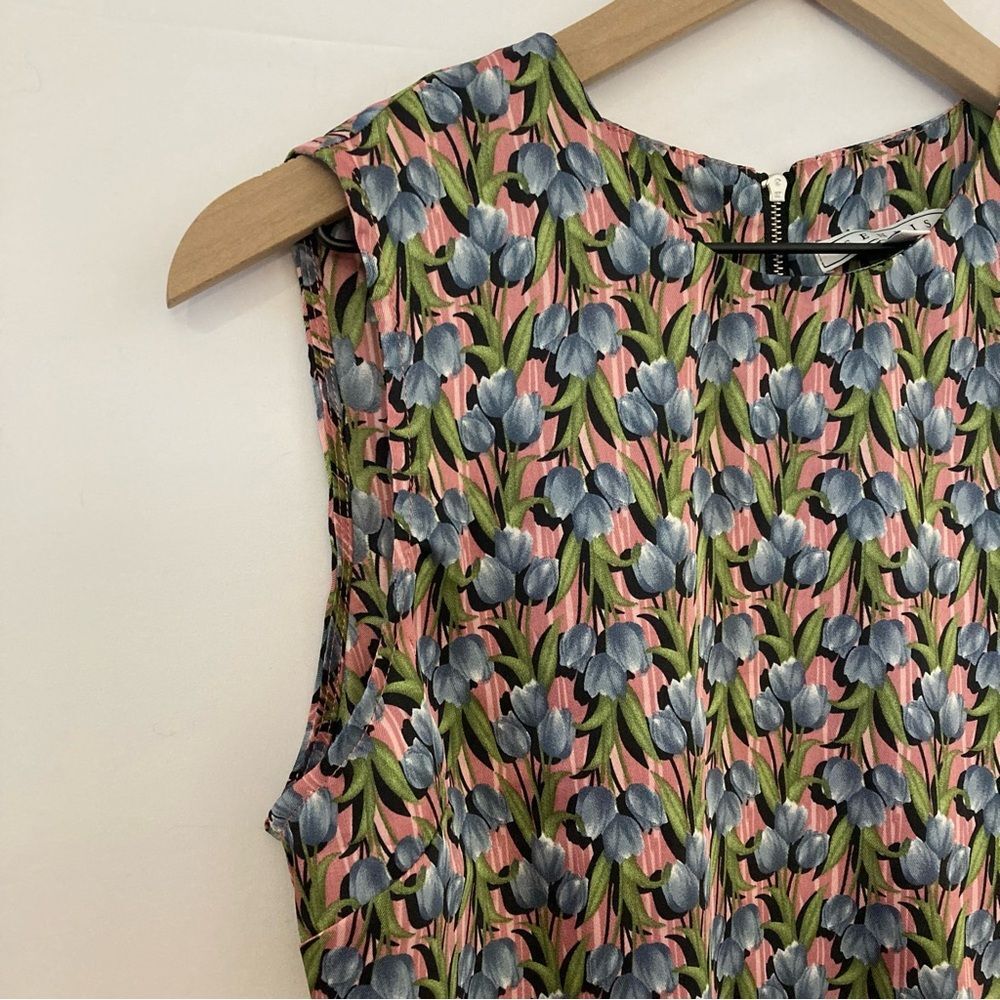 Senlis Cropped Floral Sleeveless Top Large NWOT Pink Blue Tulips Zipper Back - Picture 2 of 6